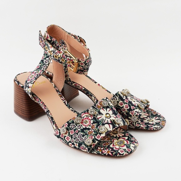 New JCREW Size 6.5 Block Heel Sandals with Gemstones in Liberty Floral - Picture 2 of 8